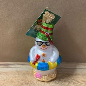 New! Old World Christmas Snowman On Beach Tree Ornament Glass